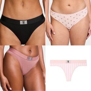 Victoria’s Secret Set of 6 Shine Logo Underwear Thongs Pink Black Size M NWT